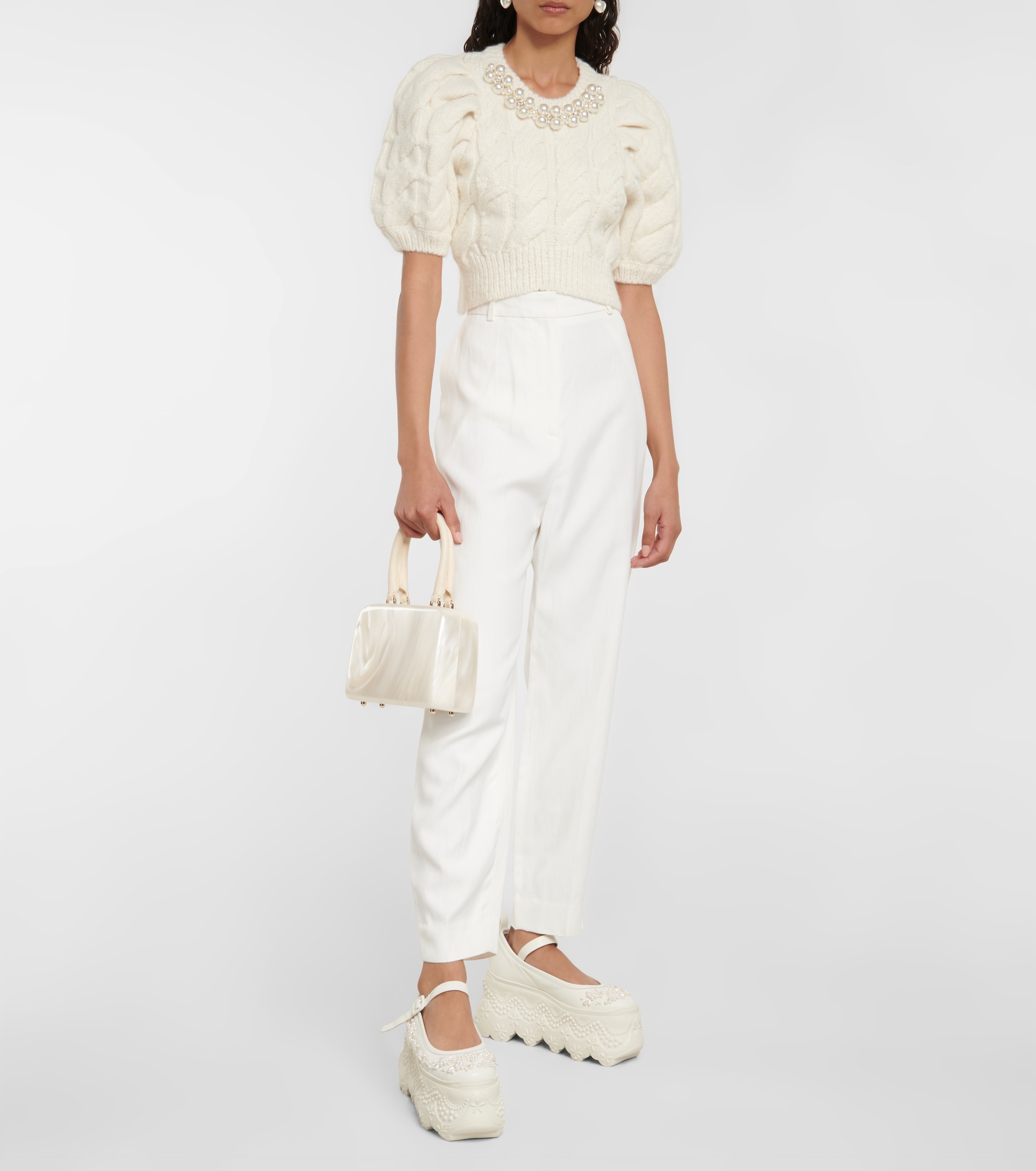 SIMONE ROCHA Pearl-embellished cropped sweater