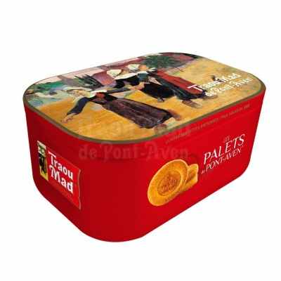 以新鮮的奶油製作傳統布列塔尼糕餅。酥脆口感，厚片奶油餅乾入口酥脆口中化開，讓人欲罷不能的一片接著一片。美麗藝術鐵盒可重複使用。