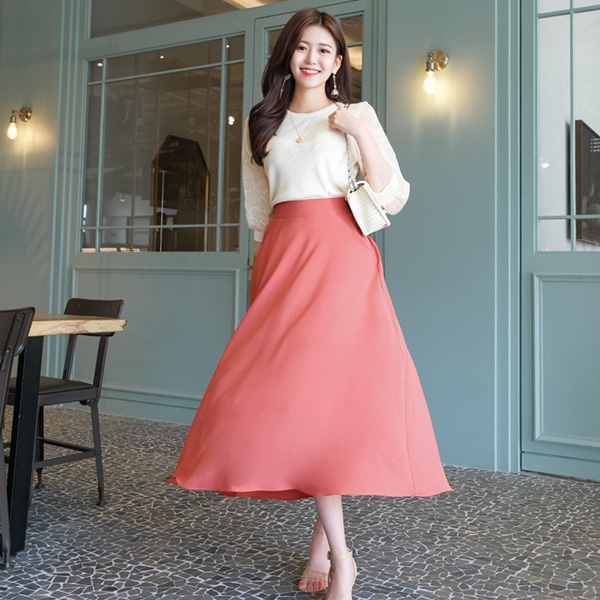 [ATTRANGS官方旗艦店]sk3473 清純鄰家口袋荷葉擺長裙