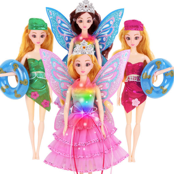3D真眼美瞳換裝洋娃娃燈光蝴蝶翅膀公主禮服過家家女孩玩具套裝