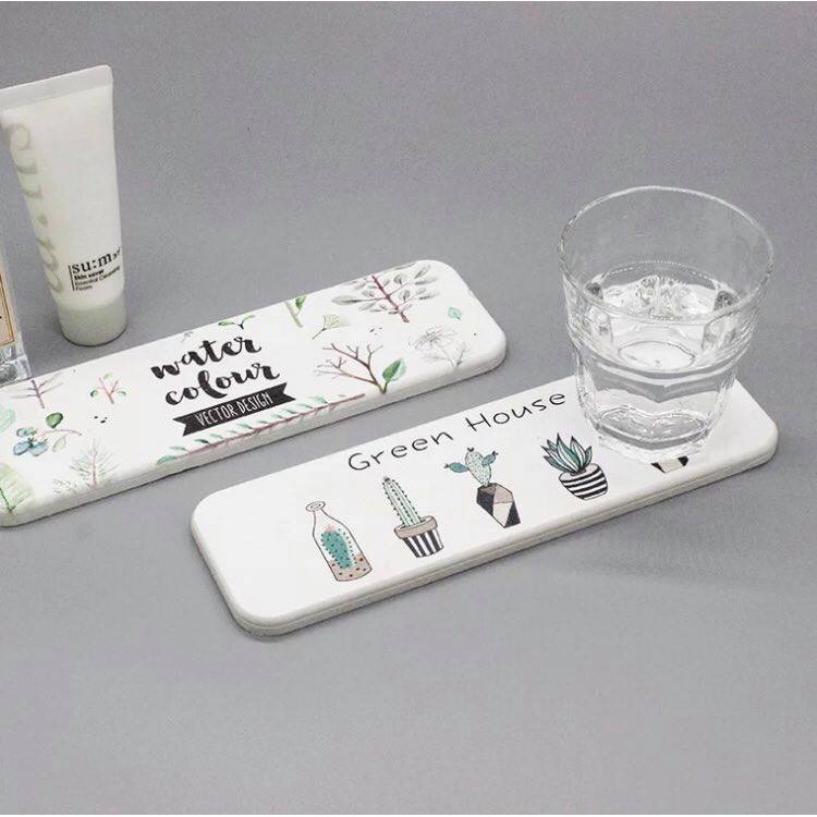 珪藻土洗手台防水杯墊電動牙刷刮鬍刀肥皂吸水墊(仙人掌) 長*寬*高:22公分*6.5公分*1公分