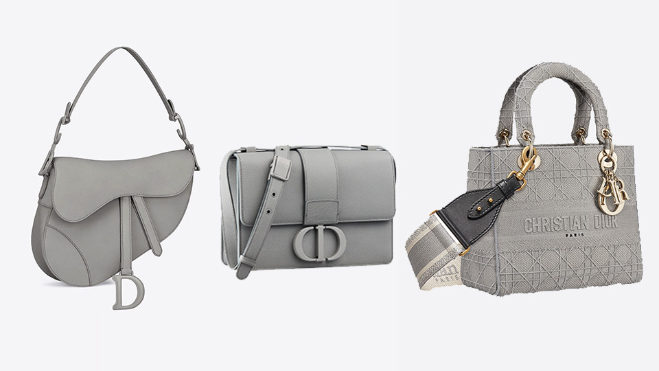 Dior Saddle Ultra Matte 石灰色小牛皮馬鞍包 ，NT$115,000 Dior 30 Montaigne Ultra Matte 石灰色粒紋小牛皮翻蓋包 ，NT$120,000 Dior Lady D-Lite 石灰色籐格紋刺繡帆布中型提包 ，NT$140,000