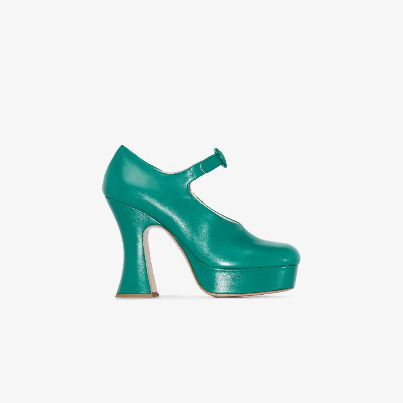 Miu Miu Womens Green Mary Jane 102mm Pumps