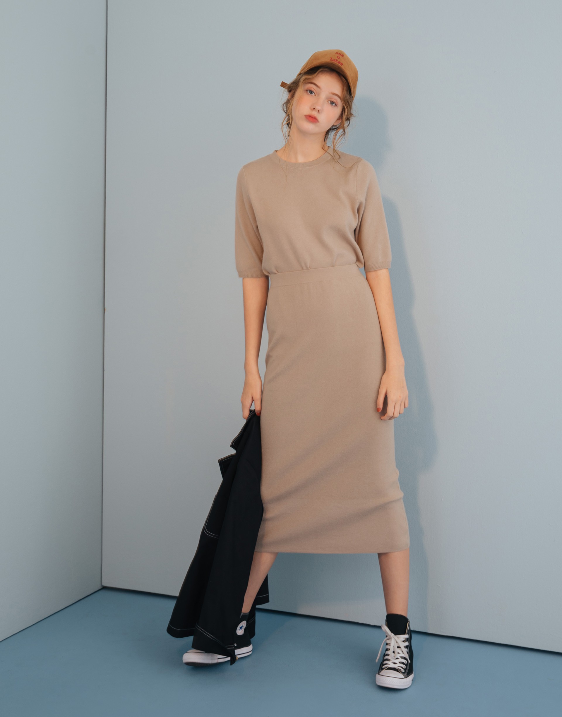 PAZZO+柔軟針織五分袖套裝