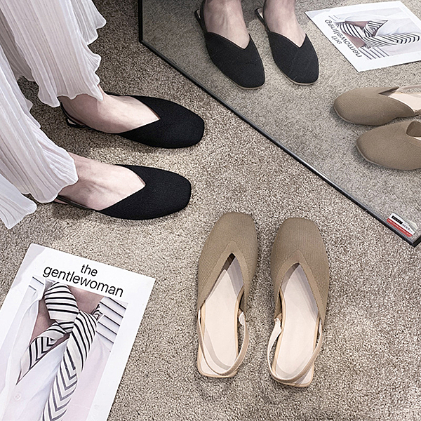 方頭時尚包頭涼鞋女2020春夏新款韓版復古文藝針織平底壹字涼拖潮