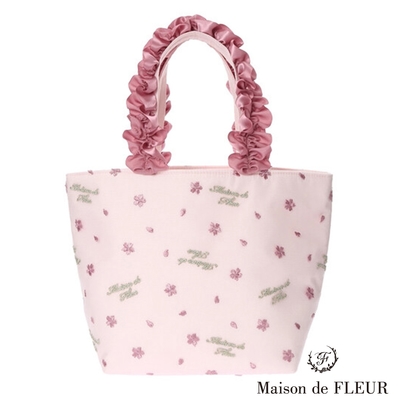 Maison de FLEUR 櫻花刺繡捲邊手提包