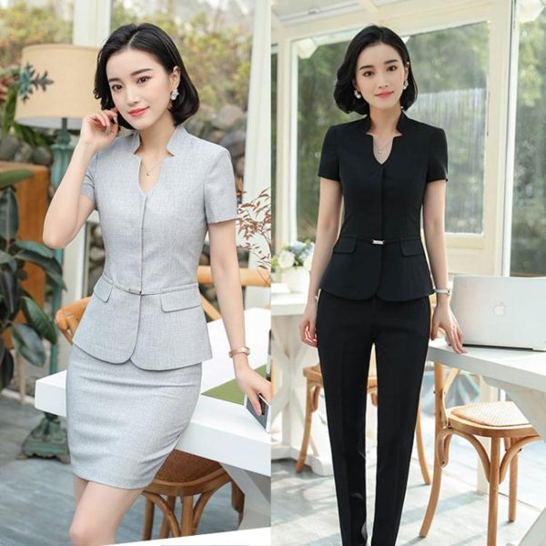 新品 職業女裙套裝OL修身西服酒店珠寶美容院前臺制服工作服短袖夏 店慶大促銷