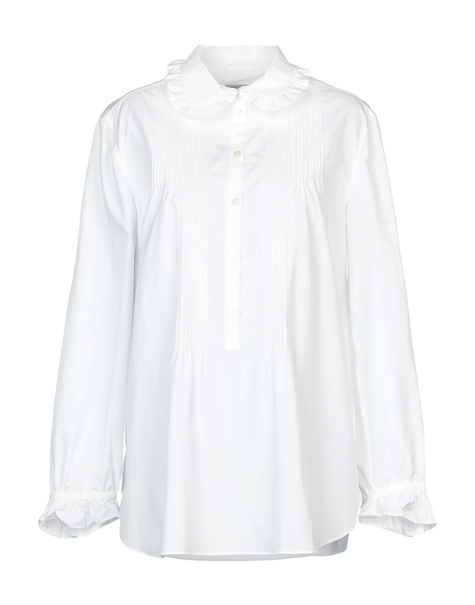 plain weave, embroidered detailing, basic solid color, front closure, button closing, long sleeves, 