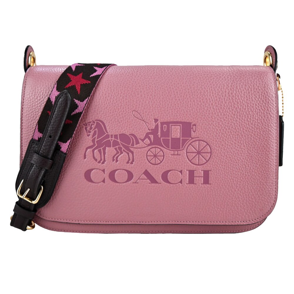 COACH 新款大馬印壓LOGO皮革翻蓋相機包(粉)