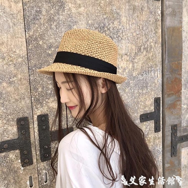 休閒手工軟禮帽春夏季男女度假爵士帽海邊出游沙灘帽可折疊草帽子