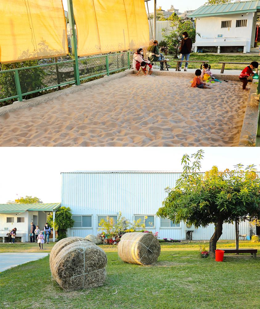 牧場裡有牧草捆、玩沙坑、焢土窯、烤肉區等，小朋友來這玩得樂不思蜀。(攝影/Carter)