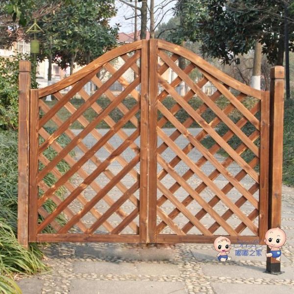 花園圍欄 實木柵欄門庭院圍欄花園小籬笆裝飾門戶外防腐實木護欄小門網格門T 1色