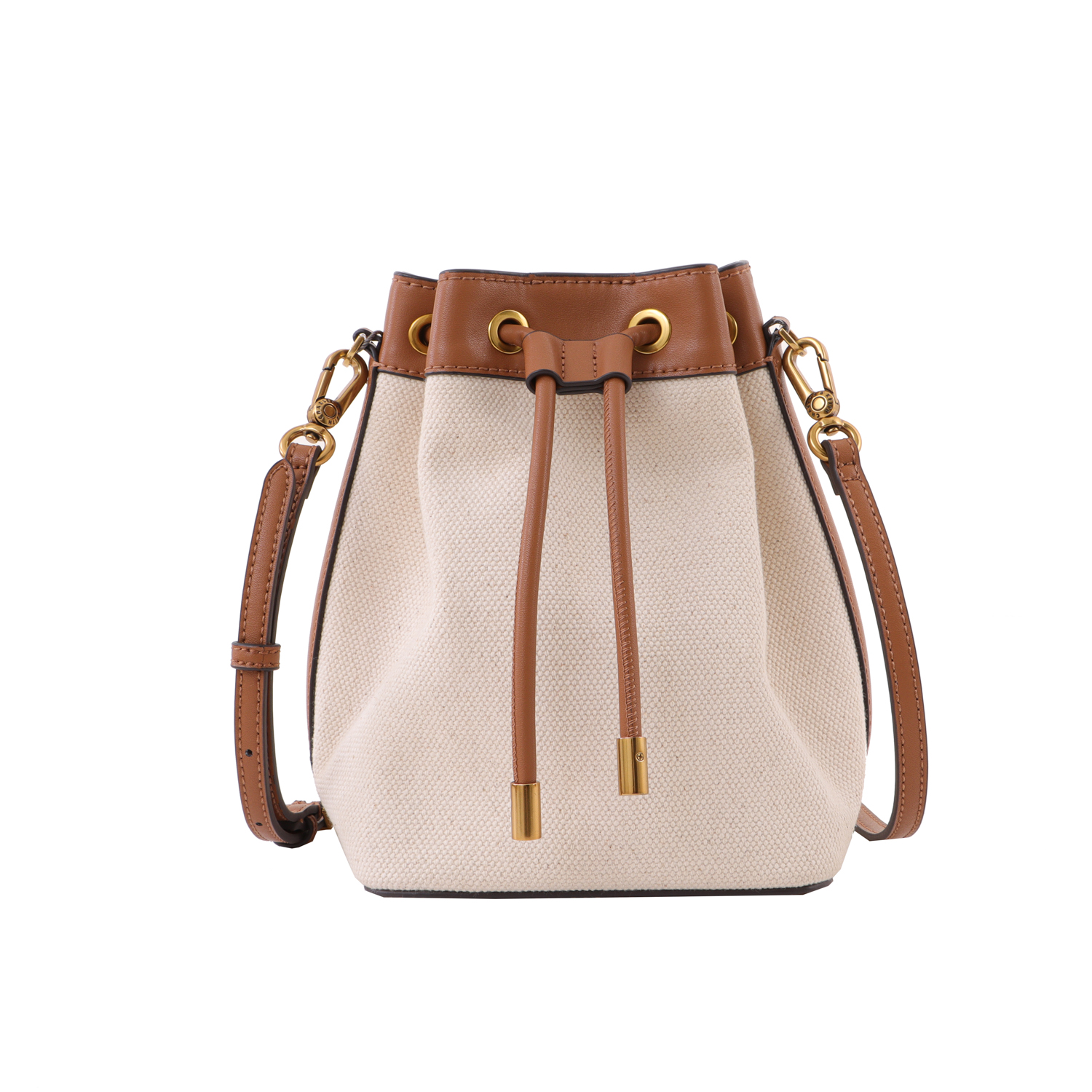 CHARLES & KEITH 編織提把水桶包-帆布拼接