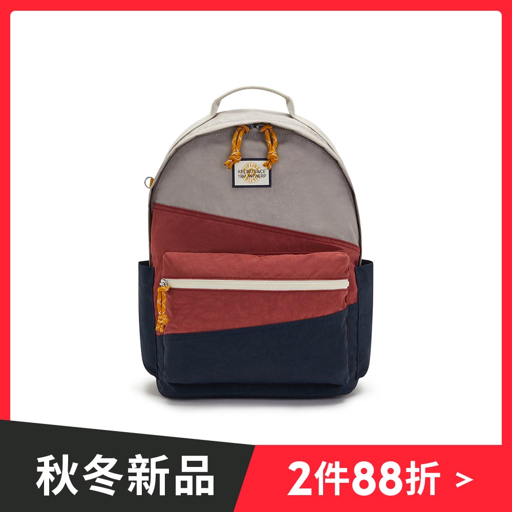 帥氣藍撞復古紅抽繩拉鍊後背包-DAMIEN