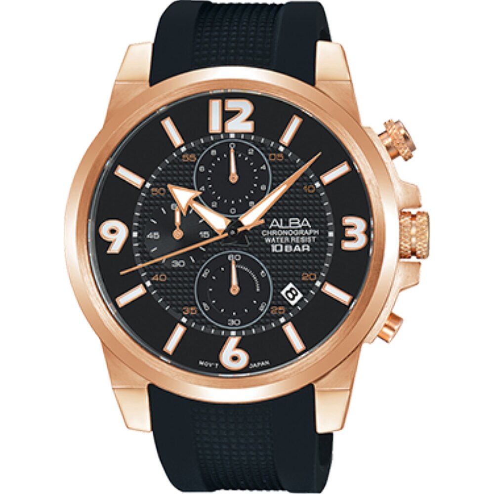 ALBA手錶 紐約時尚三眼計時運動男錶-IP金殼/黑(AM3368X1)