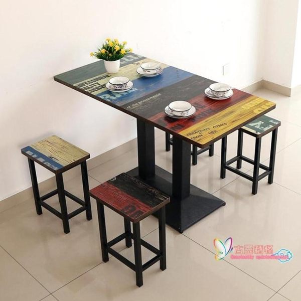 桌椅組合 快餐桌椅組合經濟小吃復古火鍋餐飲大排檔早餐面館商用飯店餐桌椅T 8色