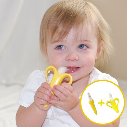 BabyBanana嬰幼兒學習軟性香蕉牙刷是一個媽媽兼牙醫所發名的，她試過很多嬰兒牙刷與固齒玩具發現她無法找到一個安全且喜歡的商品，所以她研發了一個矽膠製有彈性、顏色鮮豔且好握的牙刷，不但有趣還可以清