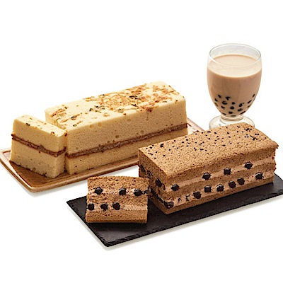 里昂 招牌蛋糕組合(黑鑽波霸奶茶磚2入+招牌香蔥鹹蛋糕2入)(CAT)