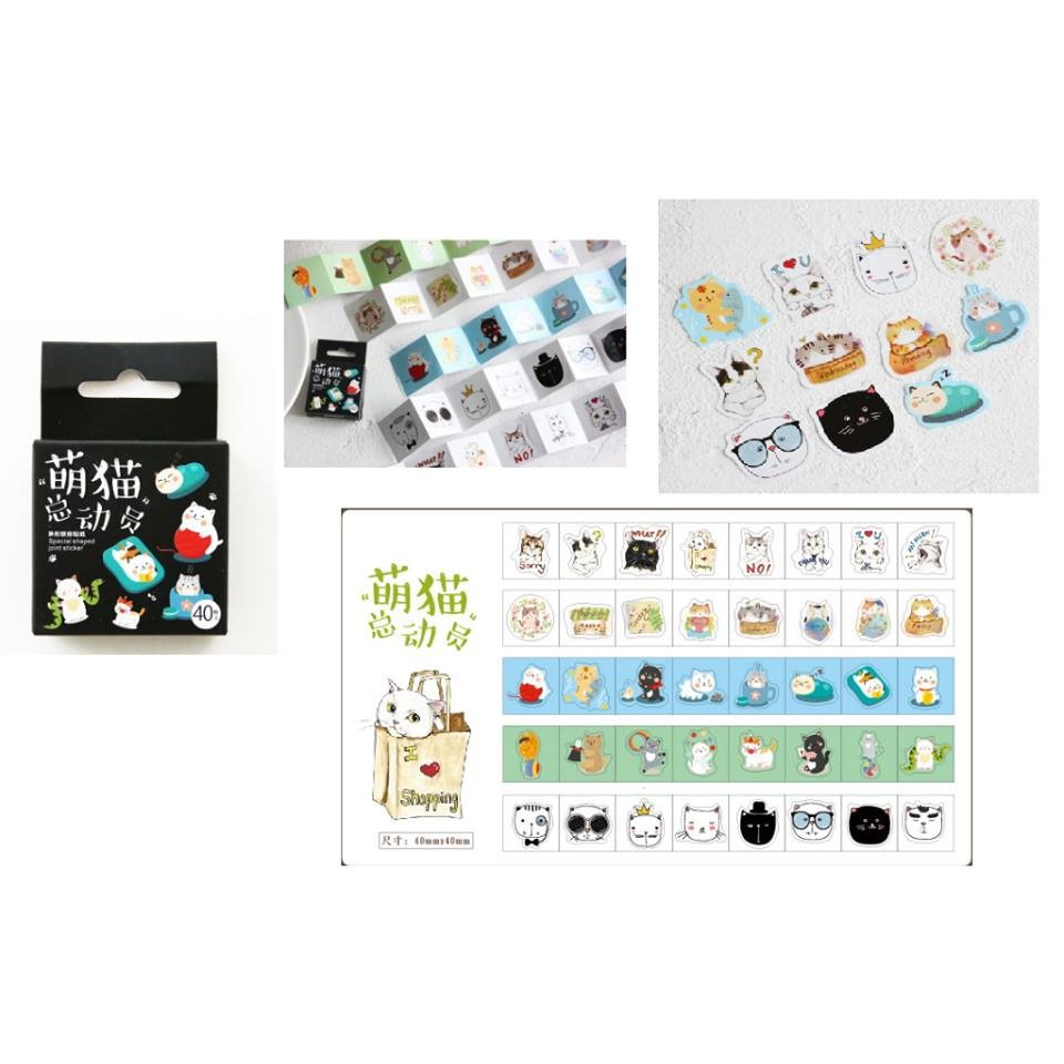 【駿隴】萌貓總動員 手帳貼紙 裝飾貼紙 貓咪貼紙 手繪貼紙 可愛貓咪 貓咪 黑貓 白貓 盒裝貼紙 小方盒 貼紙