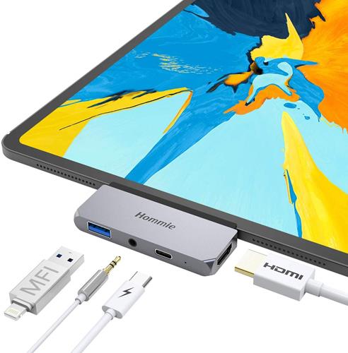 【美國代購】Hommie USB C Hub 適用於 2018 iPad Pro 和 MacBook Pro USB C 集線器適 3.5mm耳機插孔 太空灰