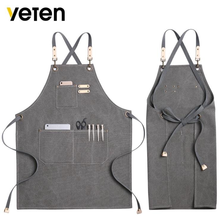 咖啡師奶茶店繪畫畫圍裙工作服女日式韓版時尚定制logo印字牛仔男 黛尼時尚精品