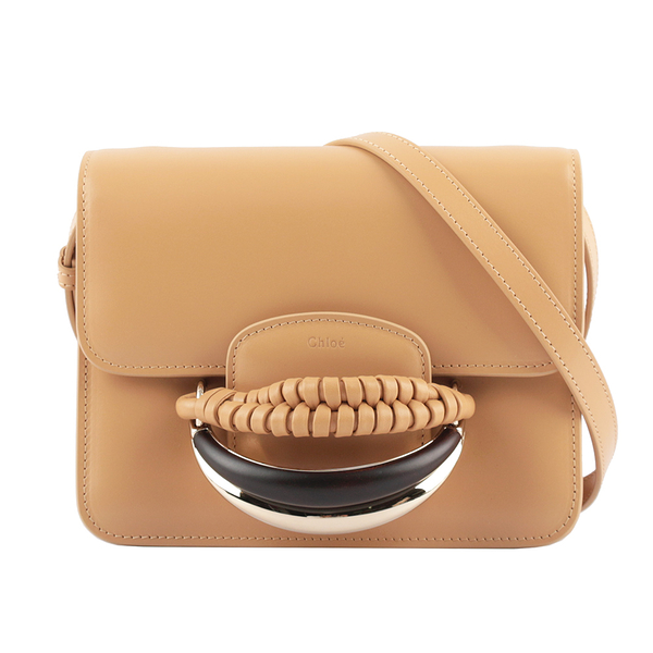 【CHLOE】Kattie 閃亮小牛皮編織設計珠寶手拿/斜背二用包(淺茶色) CHC22US500H27275