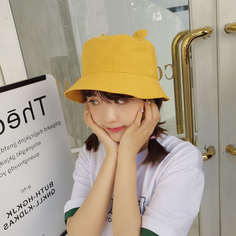 貓耳朵 帽子女夏季軟妹日系棉麻小耳朵漁夫帽韓版戶外防曬遮陽帽短檐盆帽
