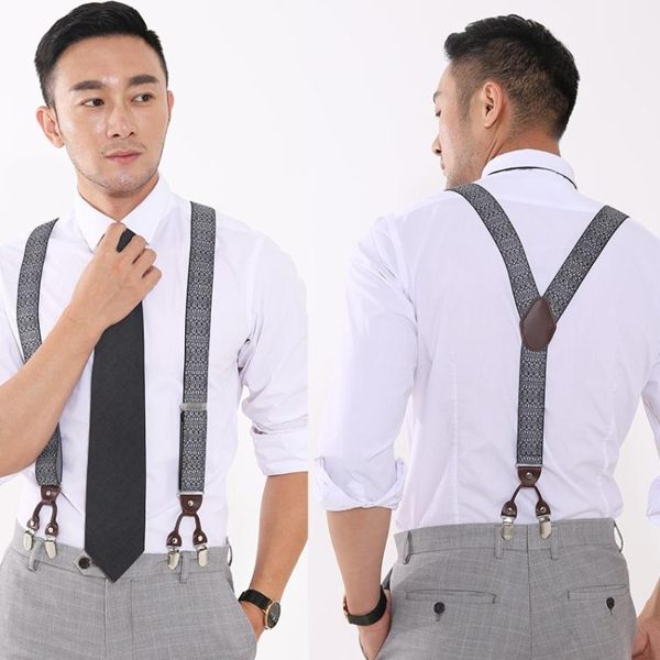 背帶夾男士正裝商務襯衫吊褲帶背帶扣肩帶老人褲子松緊夾成人黑色 極有家