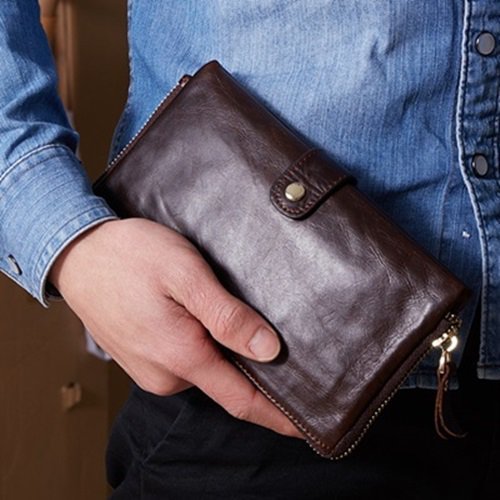 【米蘭精品】手拿包真皮錢包-復古大容量多卡位柔軟男皮夾73lu29