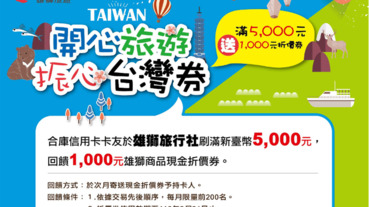 雄獅旅遊刷滿5000 回饋1000元折價券