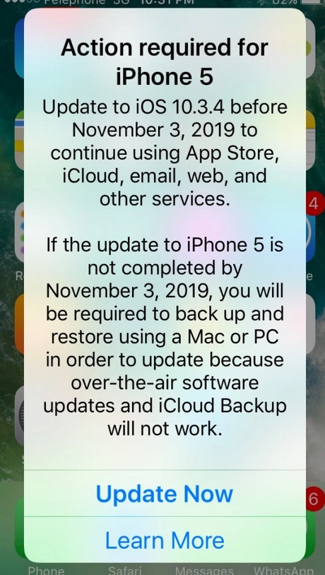 iPhone 5？的用戶注意！蘋果要求你在11月3日以前更新到iOS 10.3.4 否則可能無法使用