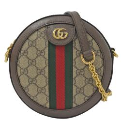 GUCCI 550618 Ophidia MINI GG 斜背圓餅包.咖