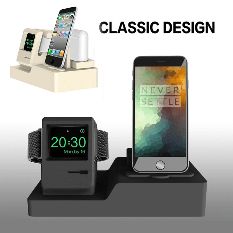 iClassic蘋果周邊3合1立式充電座i300，獨特經典外觀設計，蘋果迷也可收藏！一台充電座可同時充三種裝置，iPhone、Airpods、Apple watch電量問題一次解決！共有兩色可選！