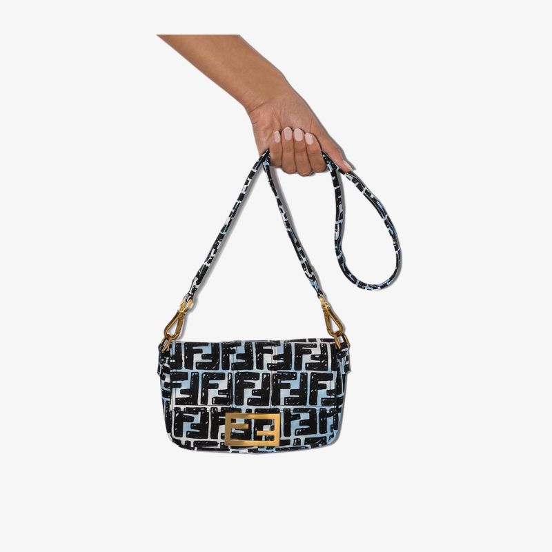 Fendi Womens Black Baguette Monogram Print Shoulder Bag