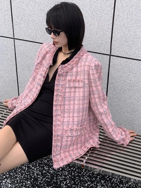 8°精品storePAPERLLL 辛間小香風外套女秋冬新款粉色粗花呢時尚經典簡約上衣