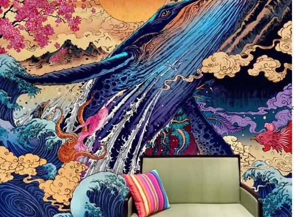壁畫 油畫 日式手繪浮世繪日本紋身店料理店個性墻紙壁紙刺青壁畫宿舍背景墻
