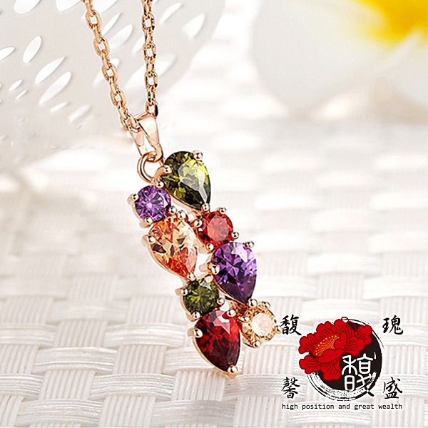 奧地利【四季循環水鑽項鍊】桃花 財運 紅紫 施華洛 現貨 百搭 含開光 馥瑰馨盛NS0491