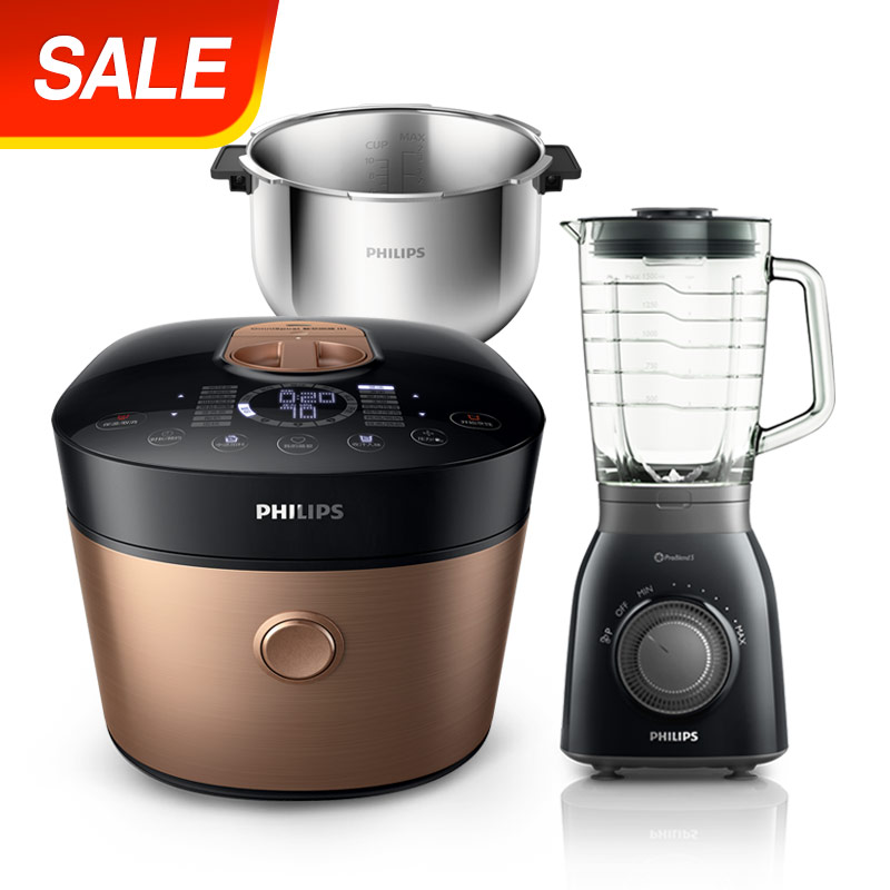 ★送三好禮：超活氧果汁機(HR2173)+不鏽鋼內鍋(HD2779)+皇家餐具組★雙重脈衝智慧萬用鍋10人份(5L)(HD2195)內附專屬食譜