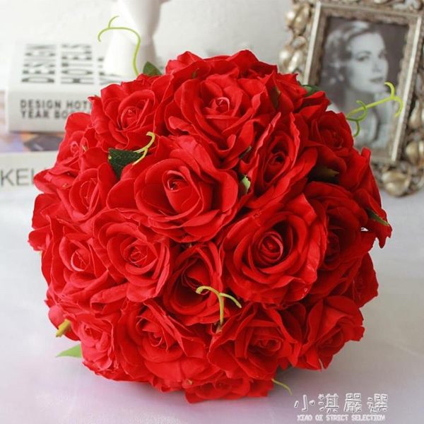 中國風大紅玫瑰手捧花新娘結婚仿真花束高檔中式婚禮秀和服攝影『小淇嚴選』