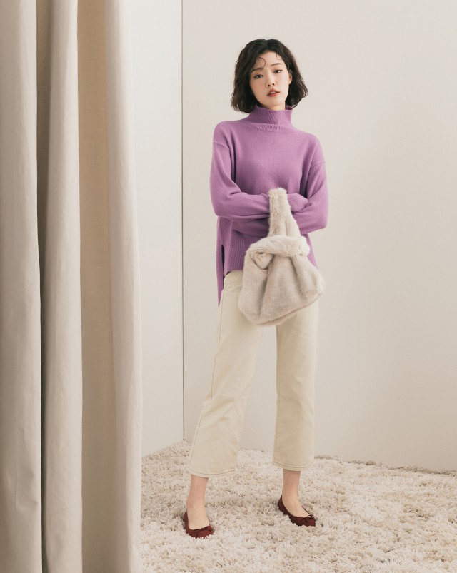 MEIERQ+高領接羅紋針織毛衣