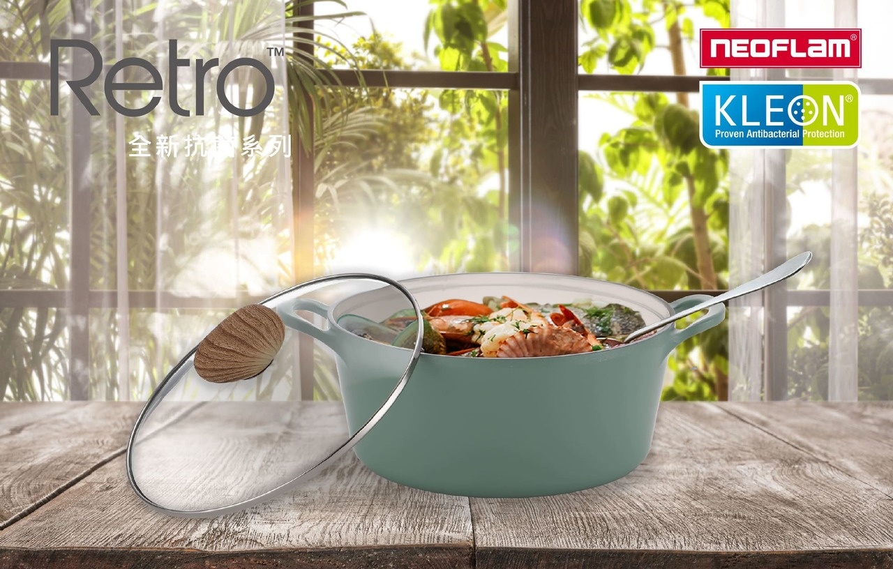 【NEOFLAM】Retro抗菌系列24cm湯鍋IH適用-丹麥綠+玻璃蓋(EK-RG-C24I-DG)