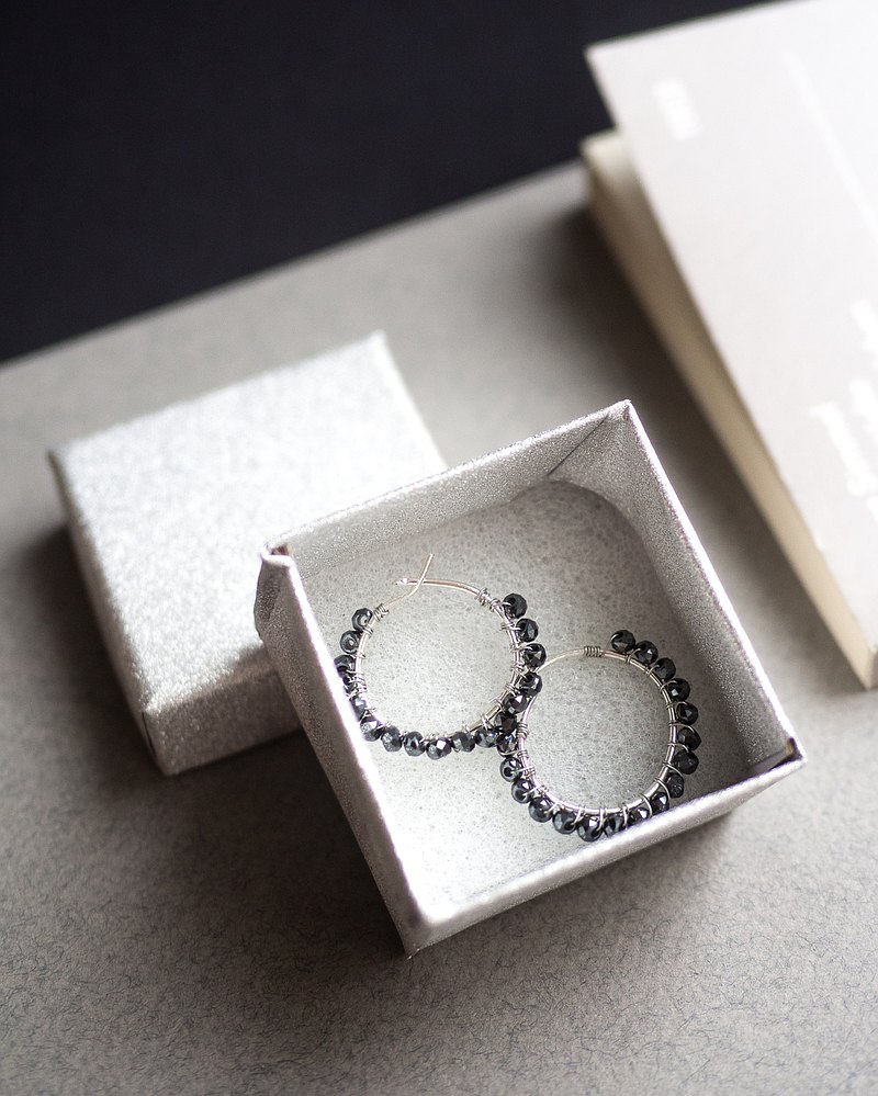 赤鐵礦圈形耳環，925銀，白羊座，天蠍座，獅子座水晶寶石