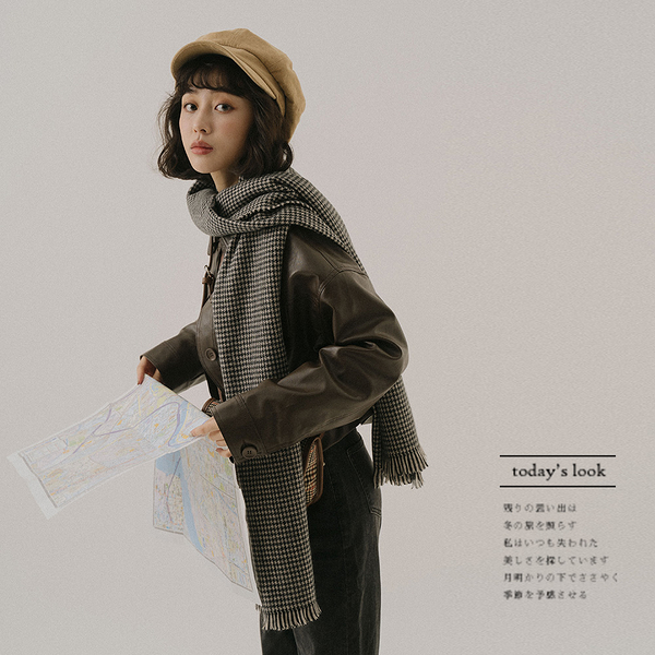 Ｑｕｅｅｎ Ｓｈｏｐ【07010434】百搭千鳥格紋流蘇圍巾 ＊現+預＊