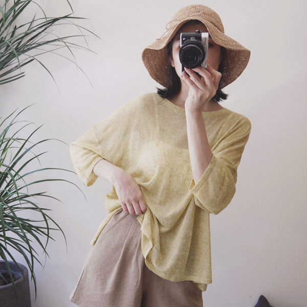 TMH-闆娘自留款/透透的長版罩衫-黃色