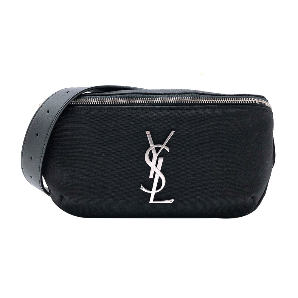 YSL 銀logo帆布拉鍊斜背/腰包(590076-黑) 廠商直送 現貨