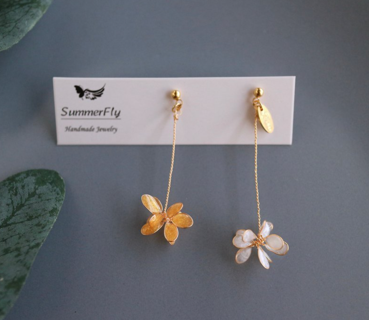 天枰座：SummerFly創意設計 月桂花不對稱耳環