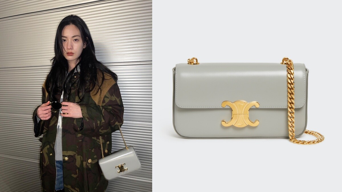 NANA林珍娜精品包收藏5:CELINE亮面小牛皮TRIOMPHE飾鍊掛肩袋，CELINE BY HEDI SLIMANE NT$105,000