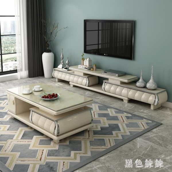 電視櫃茶幾北歐式現代簡約組合套裝客廳臥室大理石伸縮小戶型地櫃 aj14137『黑色妹妹』