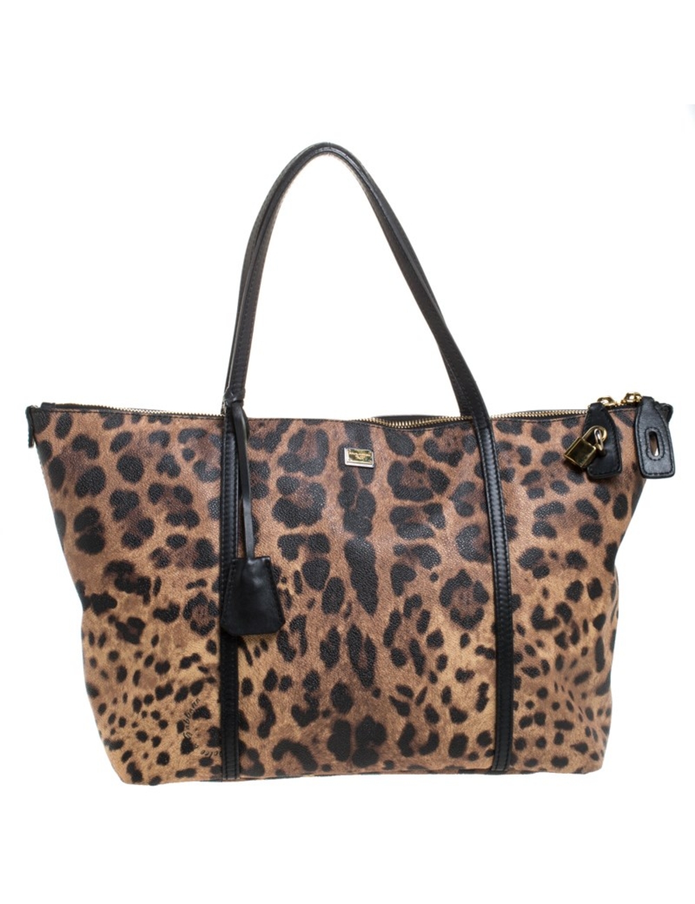 由豹紋帆布和皮革製成，並配有光滑的織物襯里內部，這款手袋可輕鬆完成下班和正式外觀的造型。杜嘉班納（Dolce）和加巴納（Gabbana）的出色工藝精湛的工藝確保了其輝煌的外觀和濃郁的吸引力。