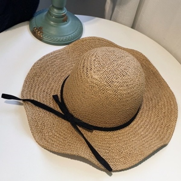 遮草帽陽帽綁帶沙灘帽-時尚波浪邊大簷防曬七夕情人節禮物女帽子3色73eq31【米蘭精品】